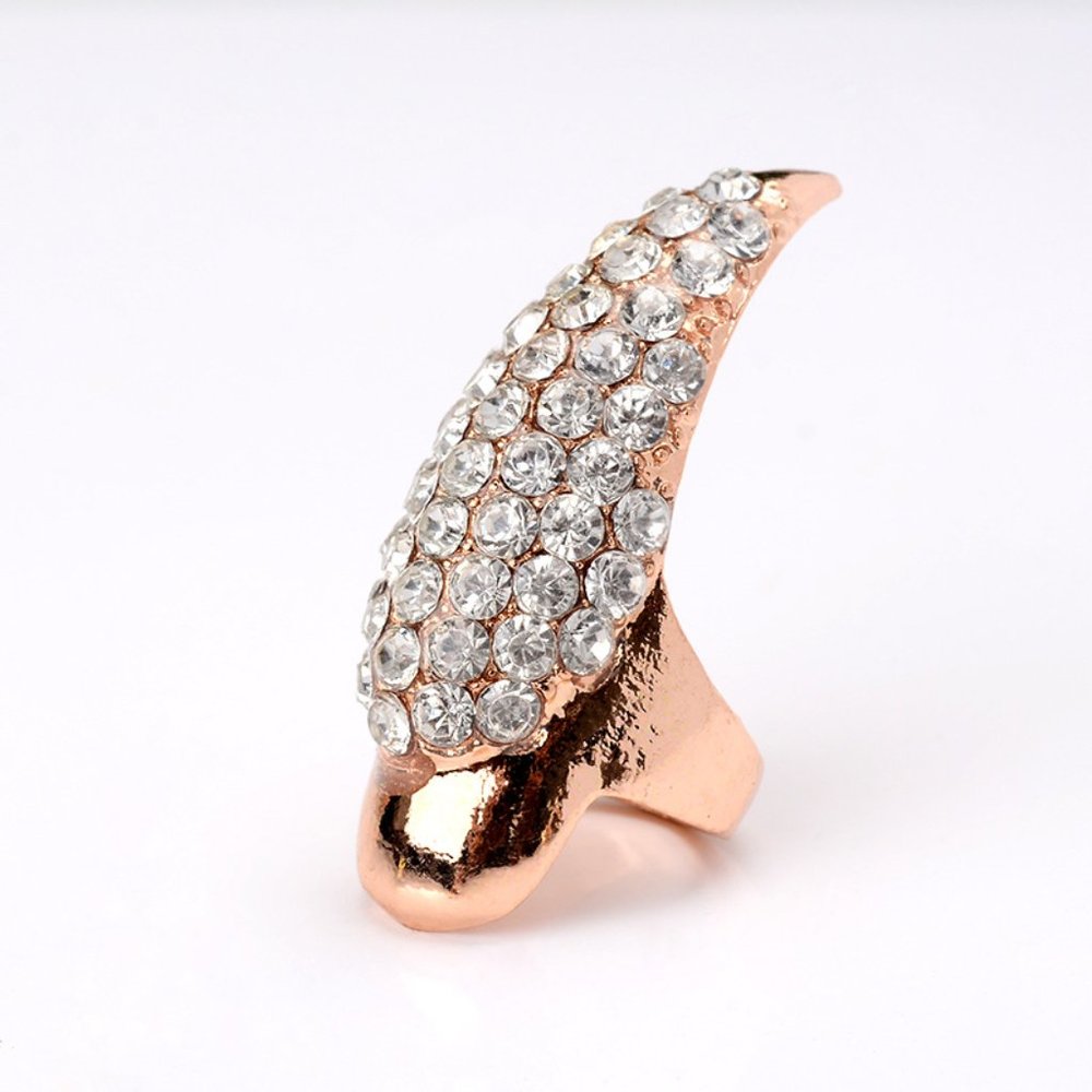 Thumb Finger Exaggerated Diamonds Long Punk Style Ring 2" x 2"